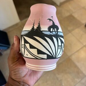 Handcrafted Pink and Black Ceramic Vase - Signed